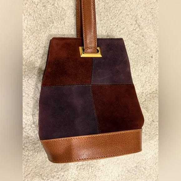 Salvatore Ferragamo Brown Patchwork Shoulder Bag Gancini suede *rare* - Picture 2 of 14
